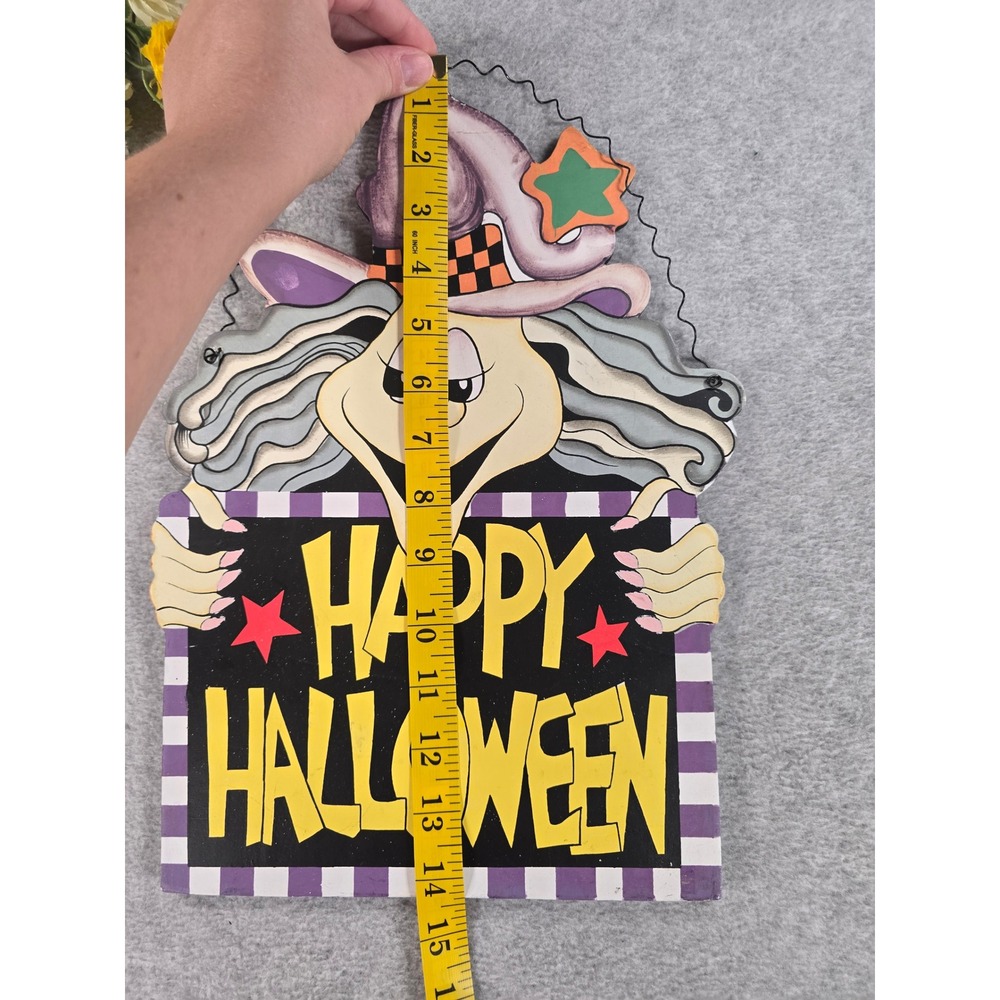 Vintage 90s Happy Halloween Sign Purple Witch Wall Decor Paper Warehouse Spooky - Picture 7 of 7